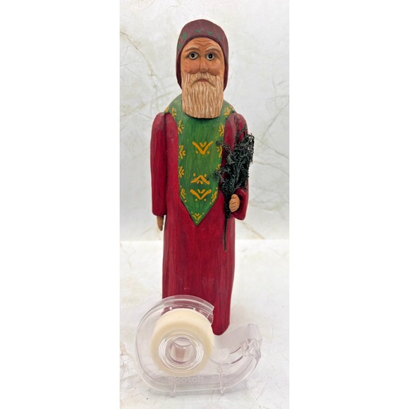 Hand Carved Wood Santa Figure Brenda Yeager Moore '95 Folk Art Christmas Carving - Picture 12 of 14